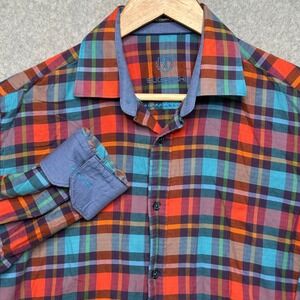 Bugatchi Uomo Mens Med Classic Fit Plaid Diamond Weave Button Down Shirt Multi